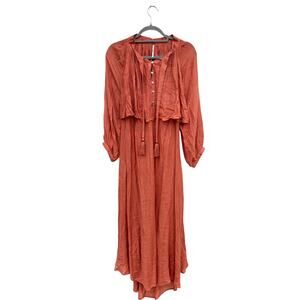Free People Maxi Dress, Dusty Rose Coral, Open‎ Back, Tassels, Unlined, Sz S